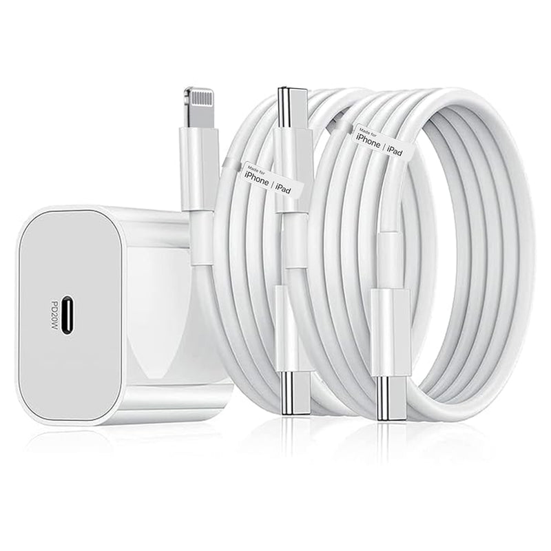 Kratos® Original 20W Fast Charger Compatible for iPhone 17/16/15/14/13/12/11 Series | 1M Type C to L Cable + 1M Nylon Braided Type C to C Cable | PD Fast Charger |BIS Certified
