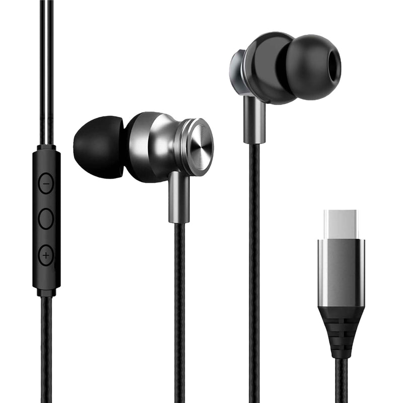 Kratos Tune Black C Type Earphones Wired, 13mm Bass Drivers Earphone, Inline Control Type c Headphones with Mic, Sweat Resistant, Comfort Fit Type c Earphone with Volume Control,Metallic c pin Earphones