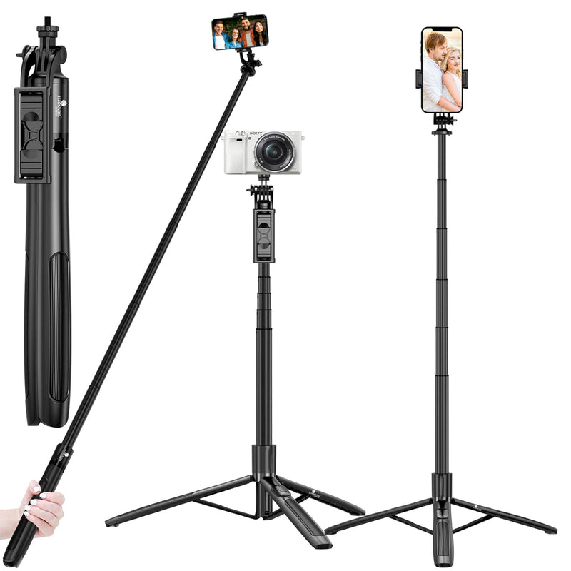 Kratos K11 Long Selfie Stick Tripod Stand Aluminum 60 inch, Multifunctional Bluetooth Tripod for Mobile Phone for Vlogging, Live Stream, Selfies, 1/4" Screw for Action Camera Ring Light, Gopro