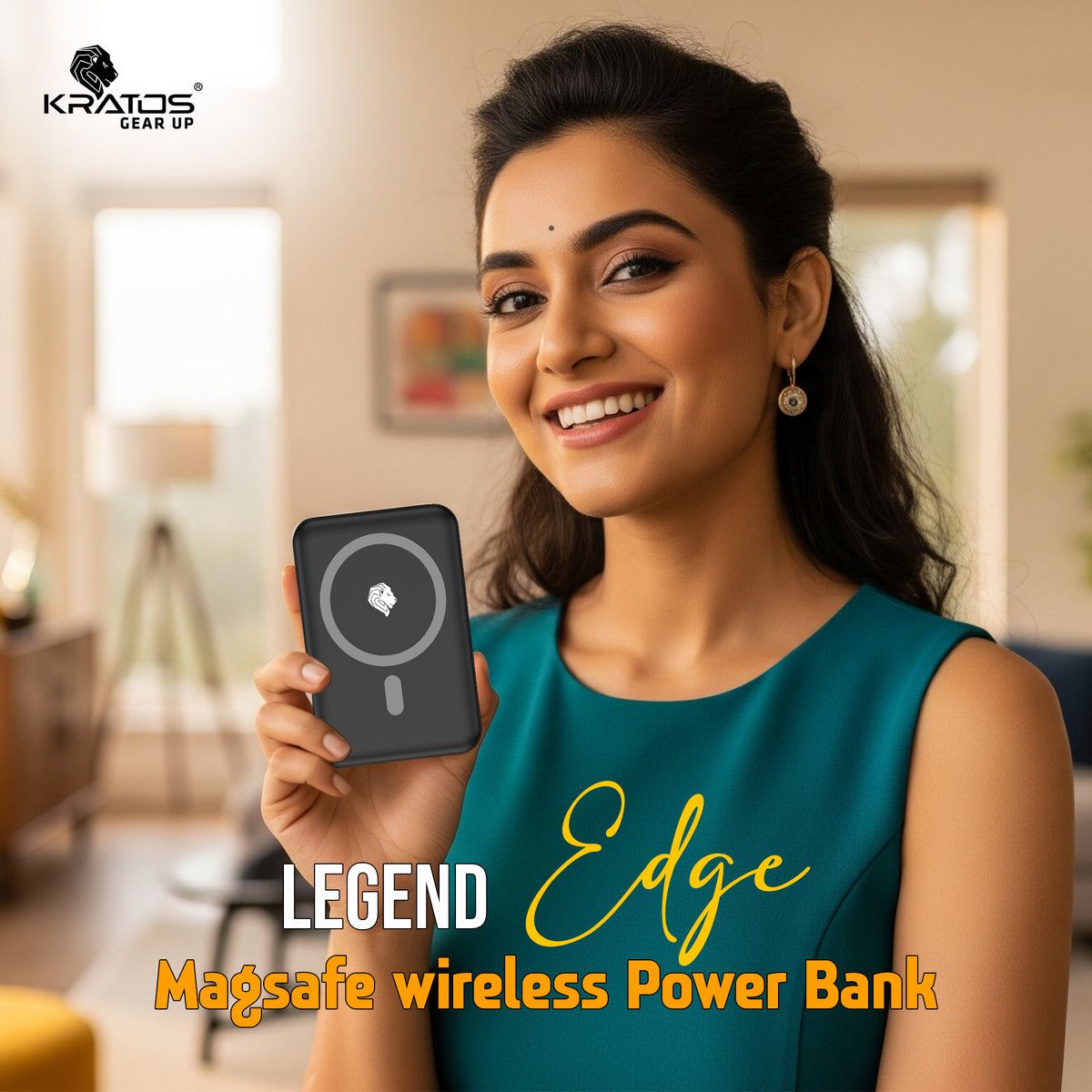 Kratos 10000 mAH Fast Charging Wireless Power Bank with 22.5w Wired Charging and 15w Wireless Charging compatiable with iPhone 16/15 /14/13 /12/11 /10 and All Qi Enabled Android Phones, Black