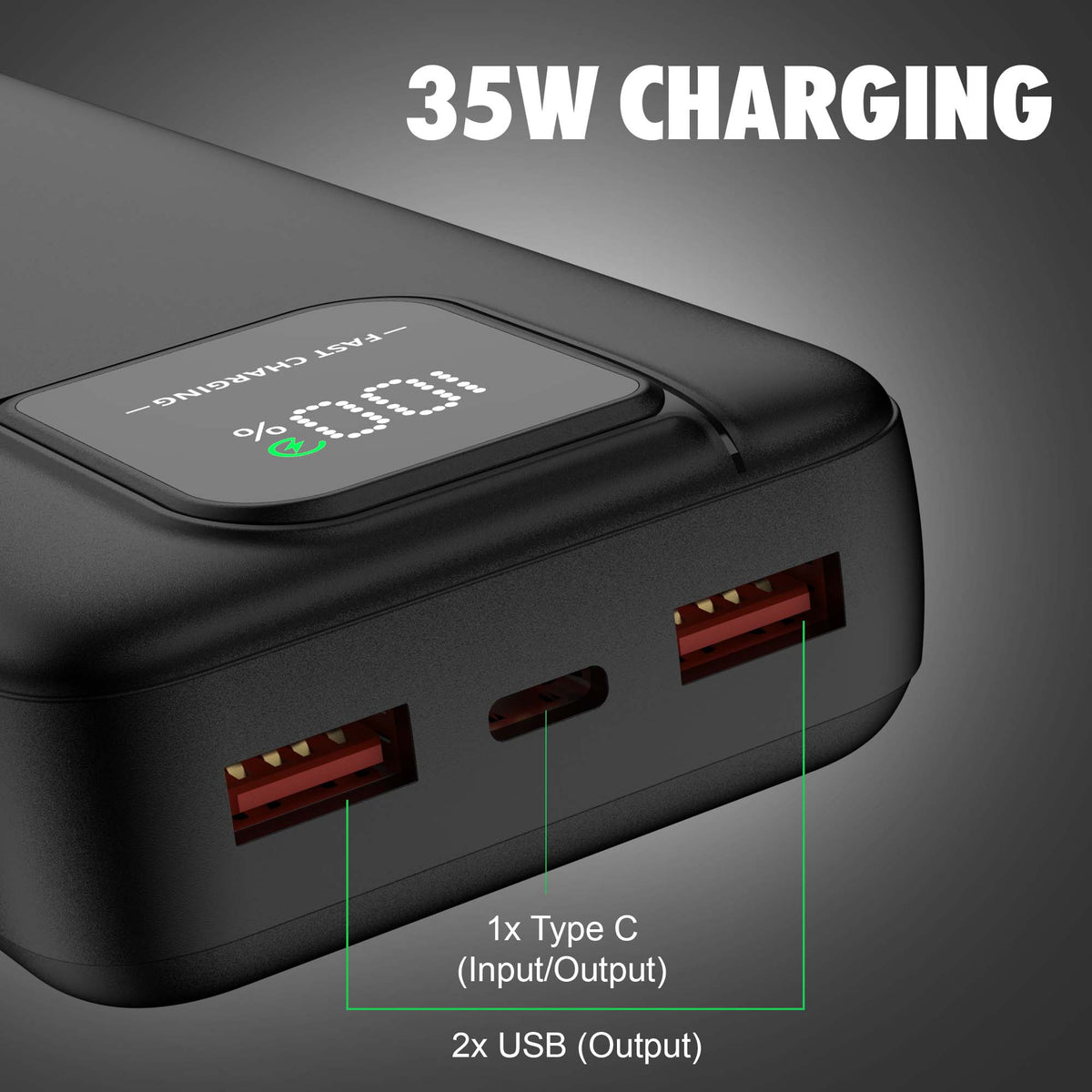 Kratos 20000mAh 35W Turbo Fast Charging Power Bank | Dual Output | PD + QC Compatible | Two-Way Fast Charging | for MacBook Air, iPhone, Samsung, Android &amp; More (Black)