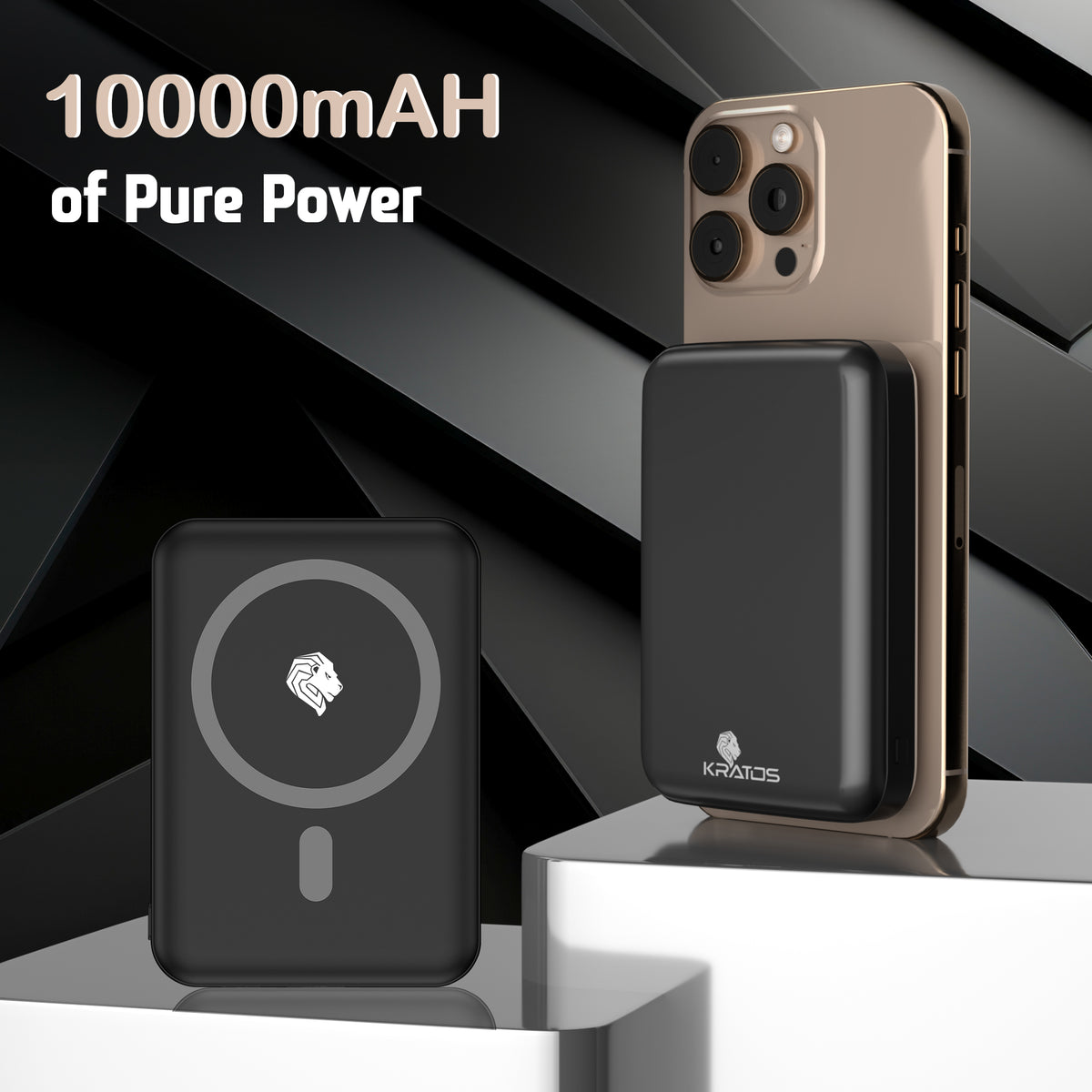 Kratos 10000 mAH Fast Charging Wireless Power Bank with 22.5w Wired Charging and 15w Wireless Charging compatiable with iPhone 16/15 /14/13 /12/11 /10 and All Qi Enabled Android Phones, Black