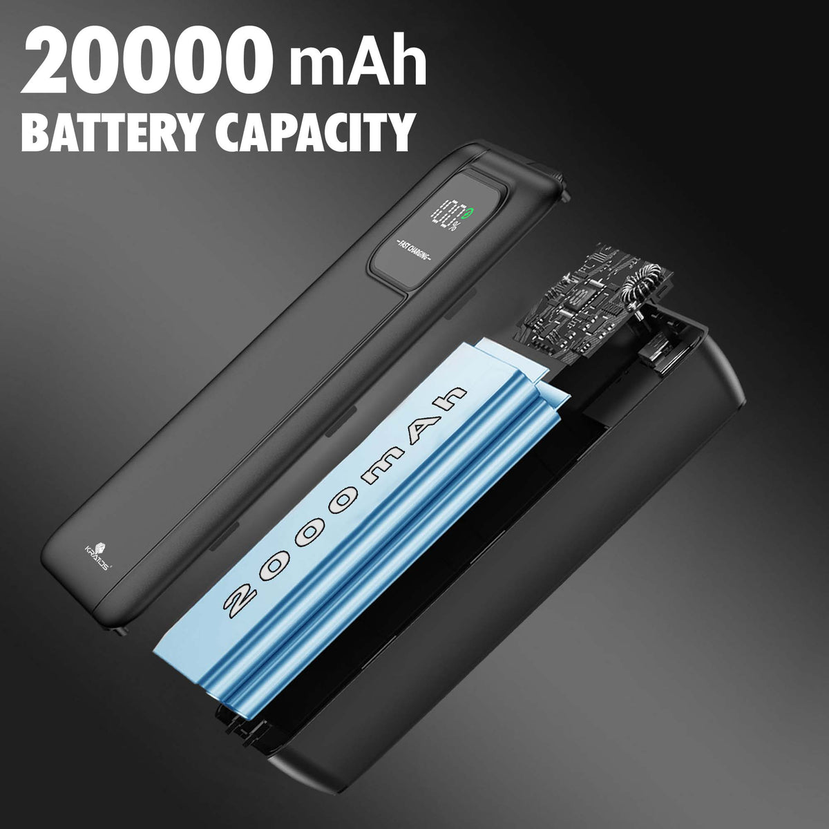 Kratos 20000mAh 35W Turbo Fast Charging Power Bank | Dual Output | PD + QC Compatible | Two-Way Fast Charging | for MacBook Air, iPhone, Samsung, Android &amp; More (Black)