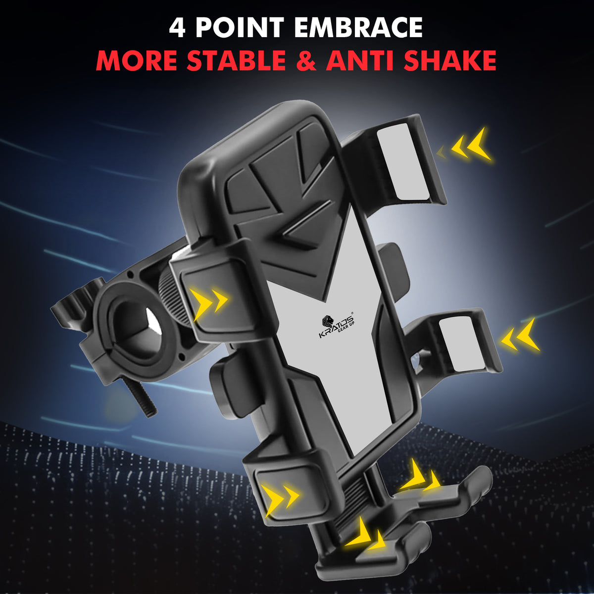 Kratos B4 Mobile Holder for Bike with One Click Locking, 360° Rotation, Secure Grip Design, Shock Proof Cushioning Pad Protection for Devices, Bike Mobile Holder for GPS Navigation Devices Support