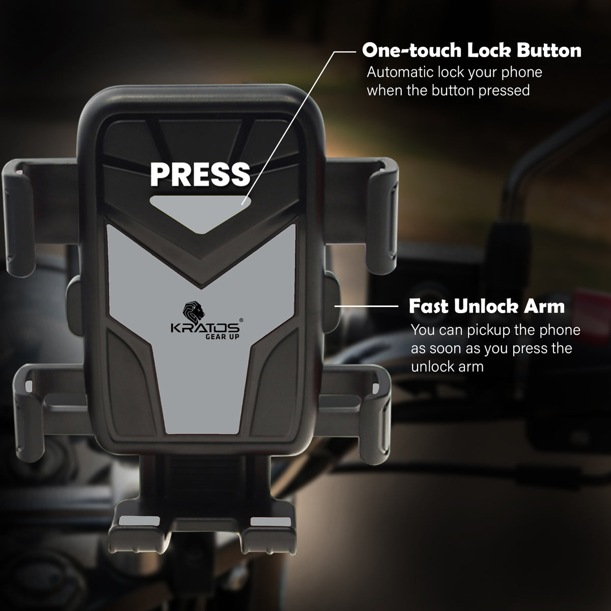 Kratos B4 Mobile Holder for Bike with One Click Locking, 360° Rotation, Secure Grip Design, Shock Proof Cushioning Pad Protection for Devices, Bike Mobile Holder for GPS Navigation Devices Support