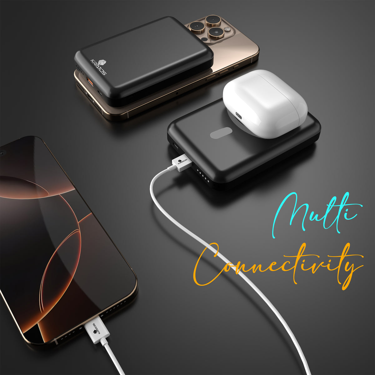 Kratos 10000 mAH Fast Charging Wireless Power Bank with 22.5w Wired Charging and 15w Wireless Charging compatiable with iPhone 16/15 /14/13 /12/11 /10 and All Qi Enabled Android Phones, Black