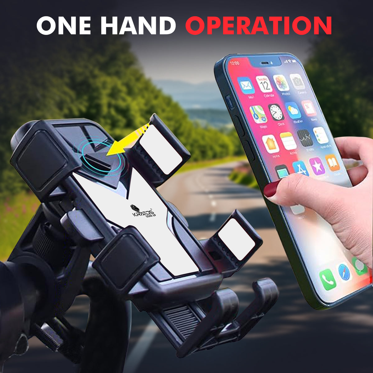 Kratos B4 Mobile Holder for Bike with One Click Locking, 360° Rotation, Secure Grip Design, Shock Proof Cushioning Pad Protection for Devices, Bike Mobile Holder for GPS Navigation Devices Support