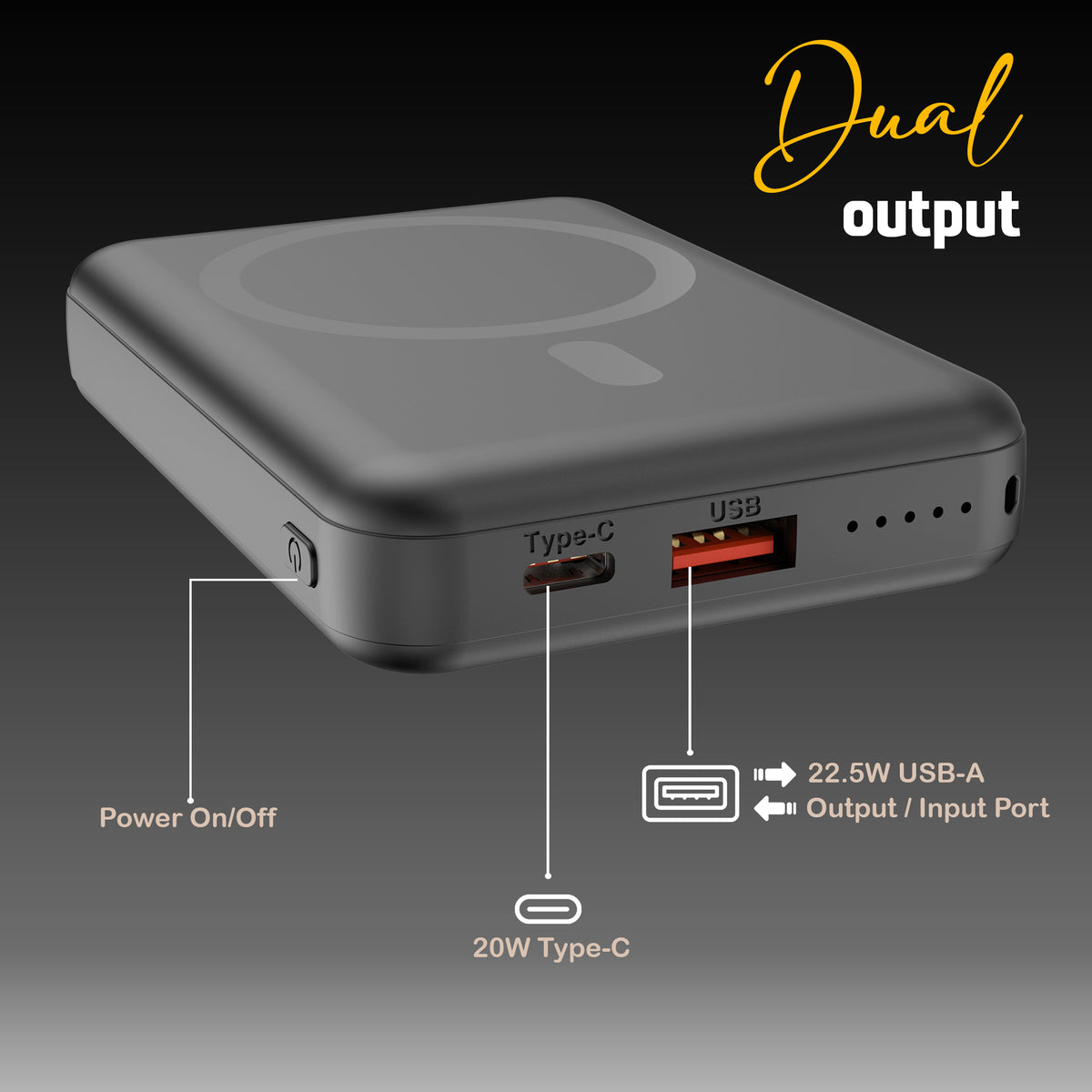 Kratos 10000 mAH Fast Charging Wireless Power Bank with 22.5w Wired Charging and 15w Wireless Charging compatiable with iPhone 16/15 /14/13 /12/11 /10 and All Qi Enabled Android Phones, Black