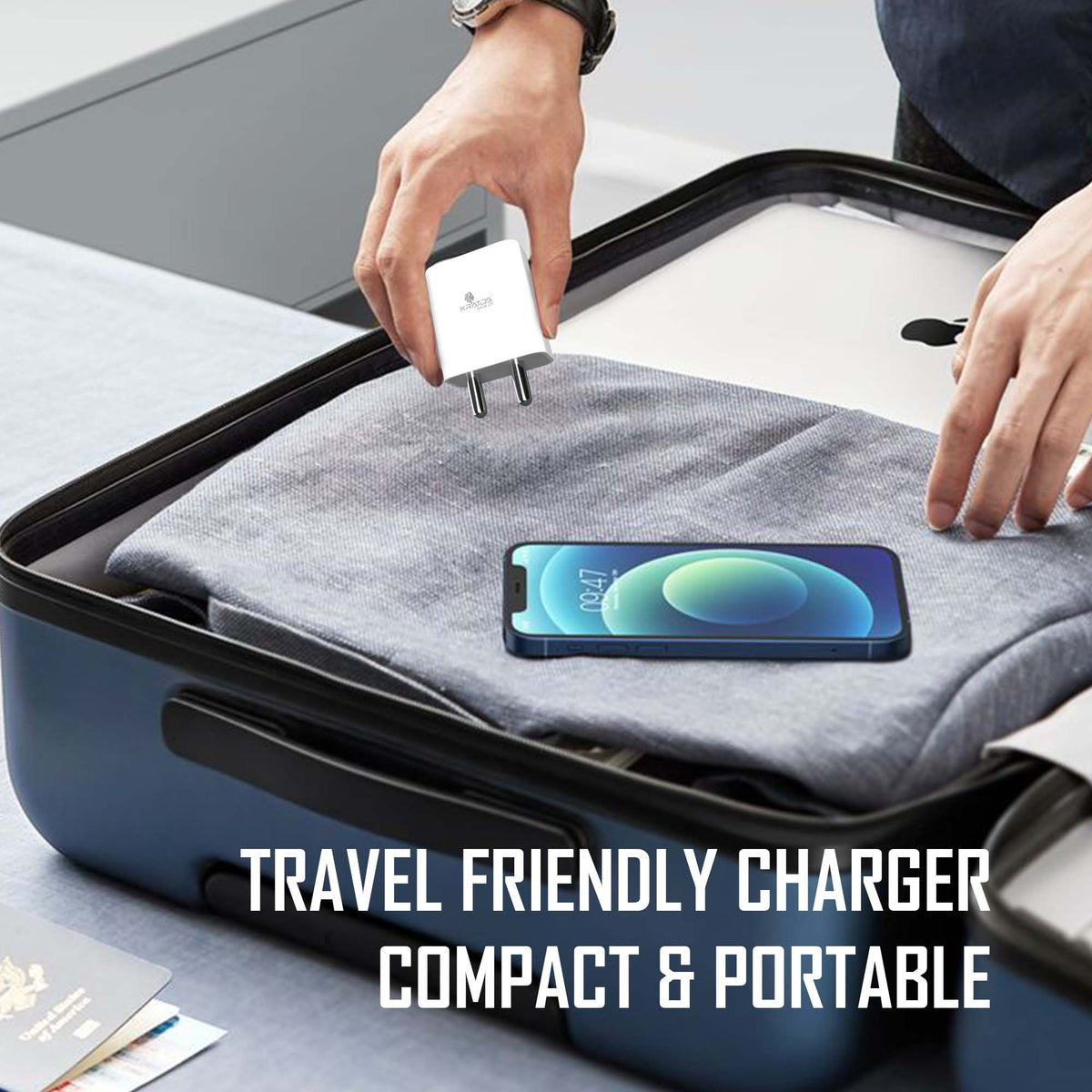 Kratos Power PQ1 45 W Charger Adapter, Dual Port (USB + Type C), Supports PD Charging via Type C Port, Compatible with Smartphones, Tablets &amp; Smartwatch, Fast Charger Type c,White