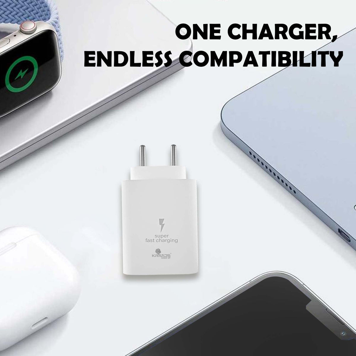 Kratos 25W Charger Adapter Compatible with Samsung Galaxy S/A/M/F/Z Series/S23/S22/S21/21 fe/S20/M14 5G/M34/M54/M53 5g/M33/M13/A34/A54 5G,F15/A15/A14/F14, for Samsung Charger Fast Charging,White
