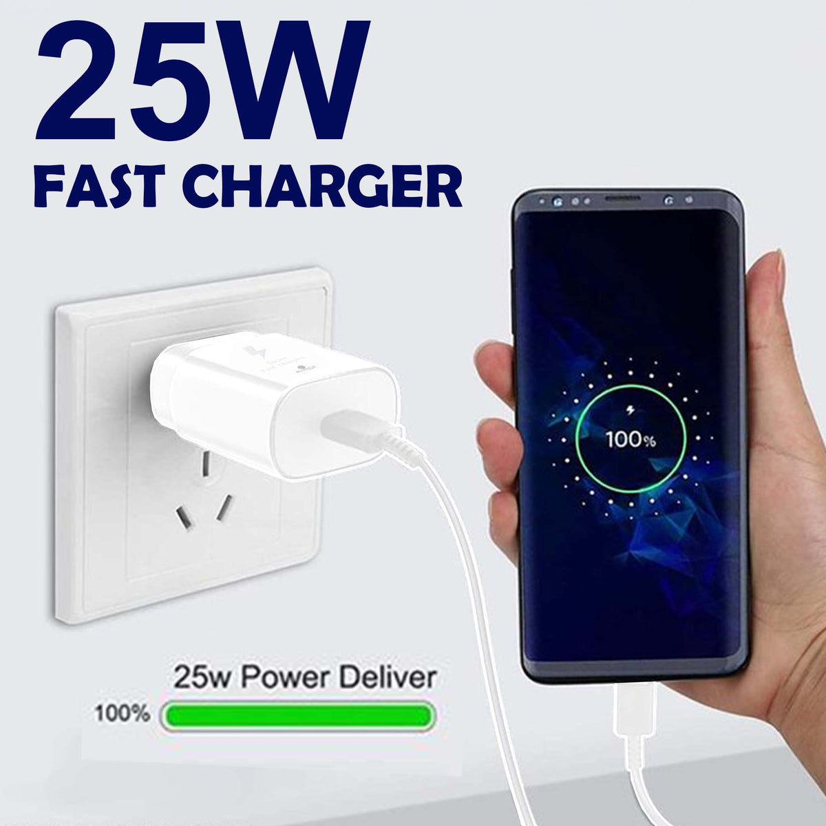 Kratos 25W Charger Adapter Compatible with Samsung Galaxy S/A/M/F/Z Series/S23/S22/S21/21 fe/S20/M14 5G/M34/M54/M53 5g/M33/M13/A34/A54 5G,F15/A15/A14/F14, for Samsung Charger Fast Charging,White