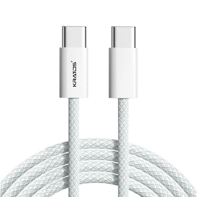 Kratos Type C to Type C Fast Charging Cable 1.2M Unbreakable Nylon Braided C to C cable fast charging for, Smartphones, Tablets & Other C type Devices, PD Technology, 480Mbps Data Sync, Black