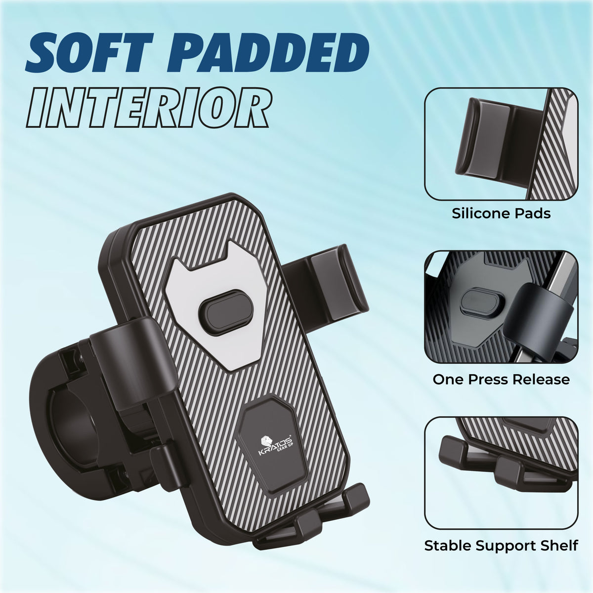 Kratos Mobile Holder for Bike with One-Touch Lock, 360° Rotating Adjustable Phone Mount for Bike Handlebar, Heavy Duty Shockproof Mobile Stand for Motorcycles, Universal Anti-Slip Bike Mobile Holder