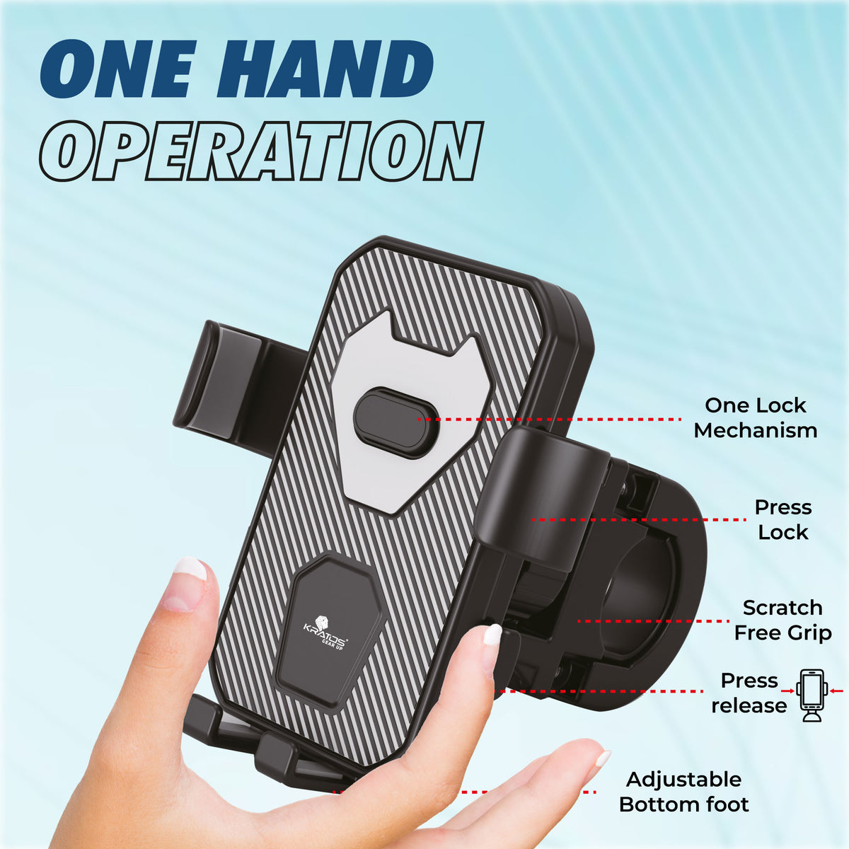 Kratos Mobile Holder for Bike with One-Touch Lock, 360° Rotating Adjustable Phone Mount for Bike Handlebar, Heavy Duty Shockproof Mobile Stand for Motorcycles, Universal Anti-Slip Bike Mobile Holder