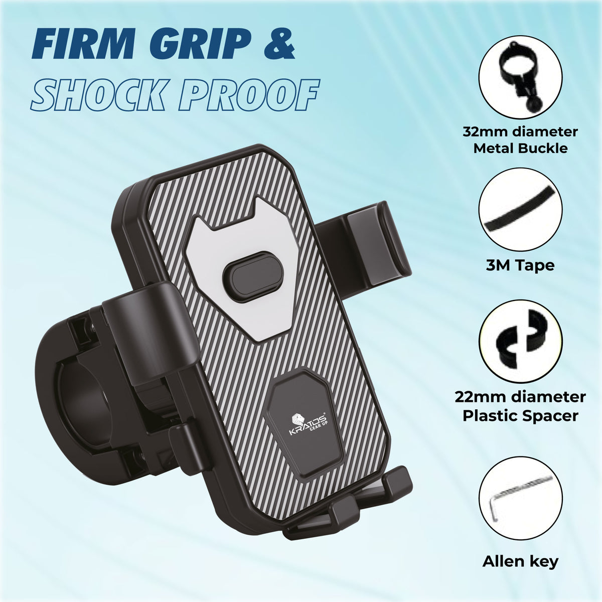 Kratos Mobile Holder for Bike with One-Touch Lock, 360° Rotating Adjustable Phone Mount for Bike Handlebar, Heavy Duty Shockproof Mobile Stand for Motorcycles, Universal Anti-Slip Bike Mobile Holder