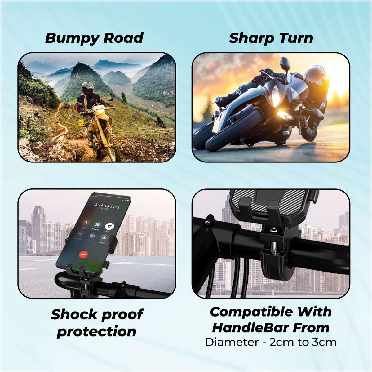 Kratos Mobile Holder for Bike with One-Touch Lock, 360° Rotating Adjustable Phone Mount for Bike Handlebar, Heavy Duty Shockproof Mobile Stand for Motorcycles, Universal Anti-Slip Bike Mobile Holder