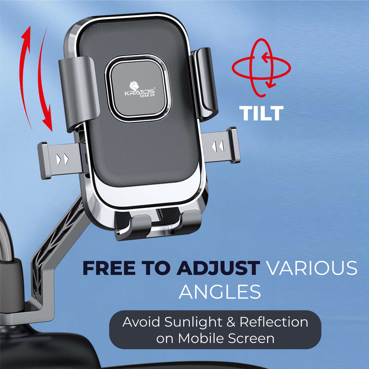 Kratos Moto-B2 Mobile Holder for Bikes with One Click Locking, Mirror Fitting Style, Anti-Shake-Firm Grip, 360° Rotation, Mobile Holder for Scooty, Activa, Jupiter, Electric Scooters &amp; Bikes