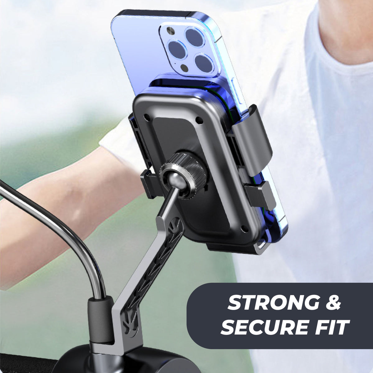 Kratos Moto-B2 Mobile Holder for Bikes with One Click Locking, Mirror Fitting Style, Anti-Shake-Firm Grip, 360° Rotation, Mobile Holder for Scooty, Activa, Jupiter, Electric Scooters &amp; Bikes