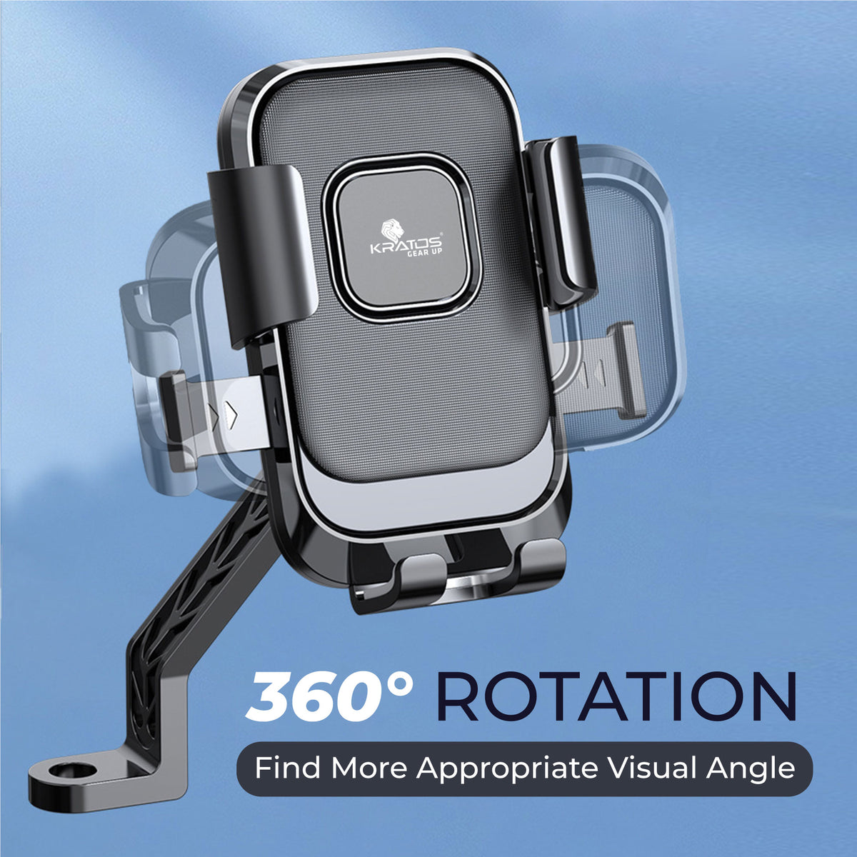 Kratos Moto-B2 Mobile Holder for Bikes with One Click Locking, Mirror Fitting Style, Anti-Shake-Firm Grip, 360° Rotation, Mobile Holder for Scooty, Activa, Jupiter, Electric Scooters &amp; Bikes