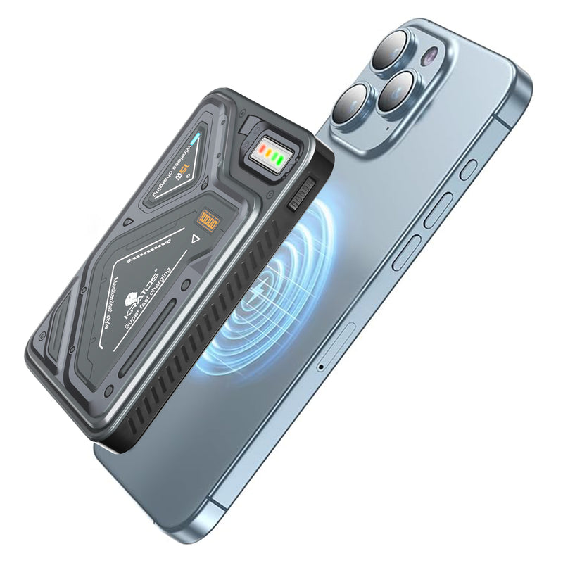 Kratos PB03 Mechanical 10000mAh Magsafe Powerbank, 22.5w Type C & 15w Wireless, Type C Connector, USB A Dual Port Wireless Power Bank for iPhone & Other Qi Enabled Phones with Led Indicator,Black