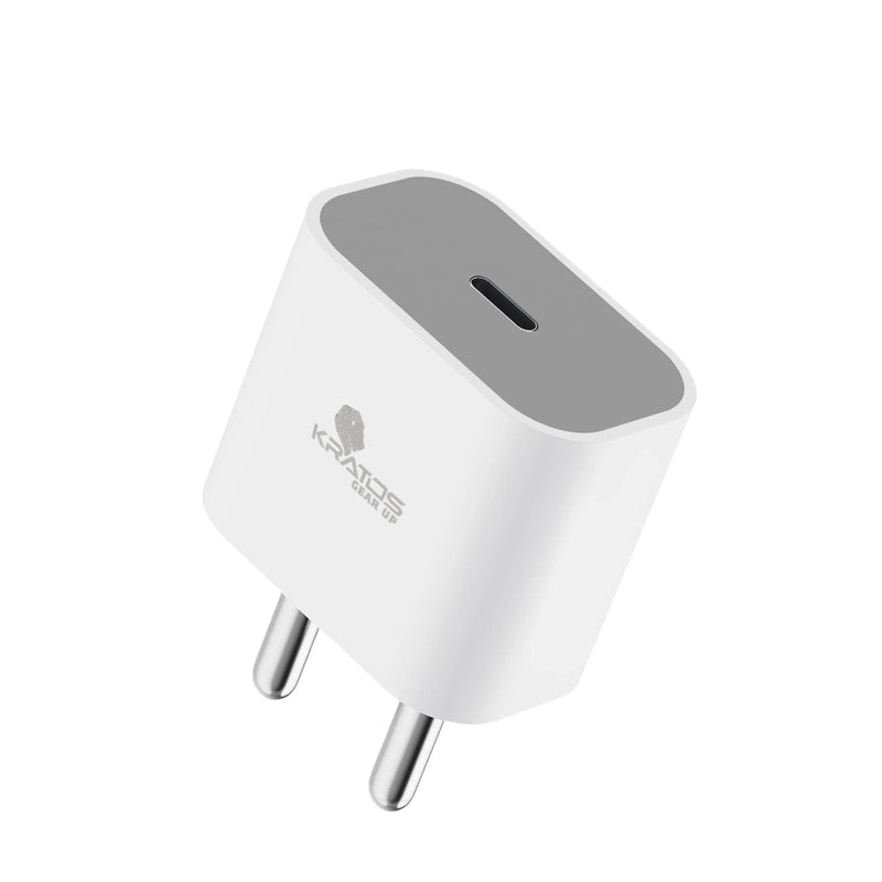 Kratos 20W Original Charger Compatible for iPhone 16/15/14/13/12/11/10/9/8/7/6/xe/xs/xr, Type C Adapter, BIS Certified, 1 Year Warranty, White