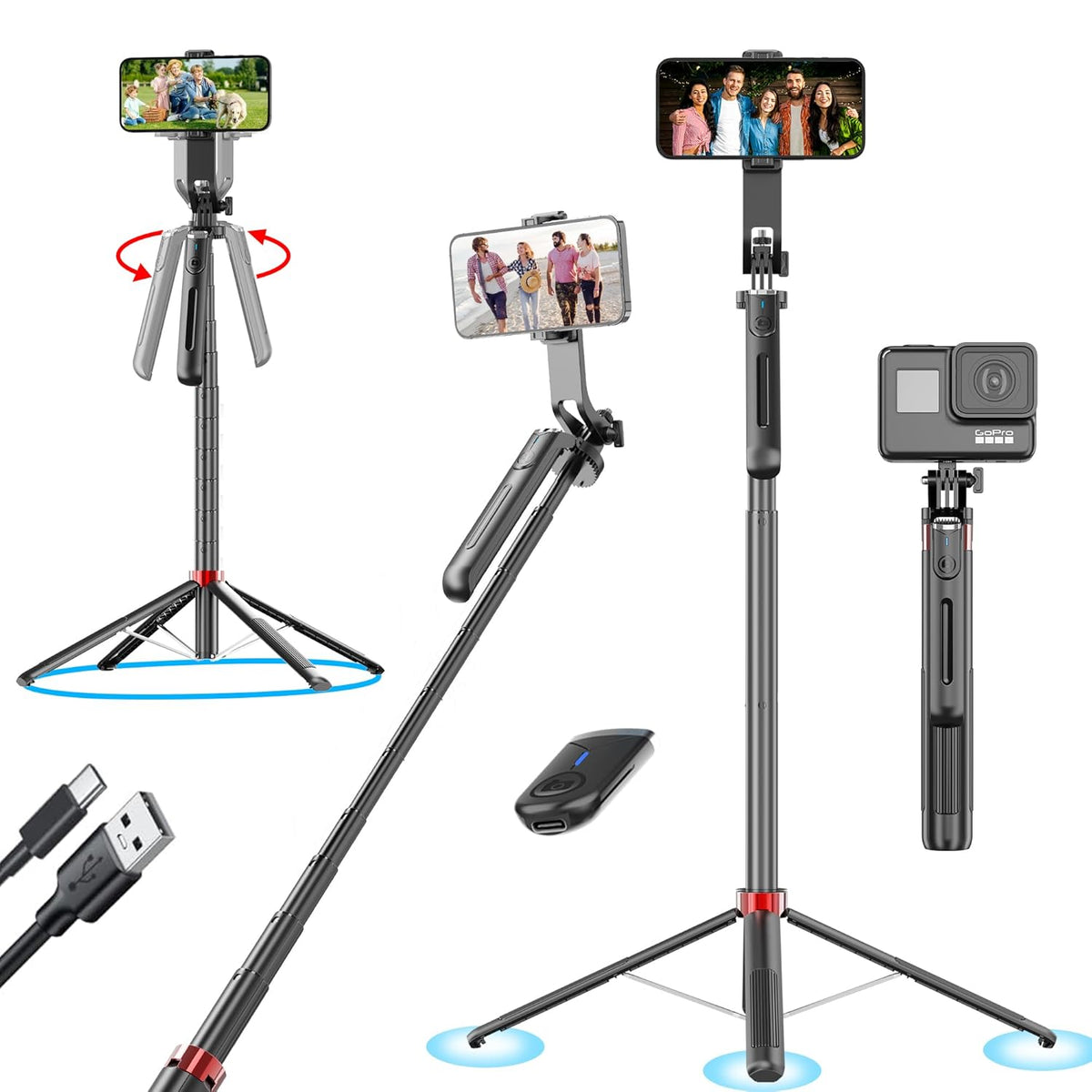 K10 selfie stick -71inch-360 degree rotation, Gimbal, Tripod for mobile