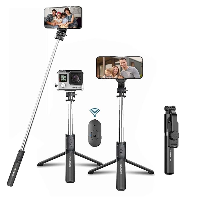Kratos K3 Extendable Selfie Stick with Tripod Stand up to 100 cms Long, 360° Rotation, Compatible with iPhone, Samsung, Vivo, Redmi, Oppo, Gopro and All Smartphones with Bluetooth Remote