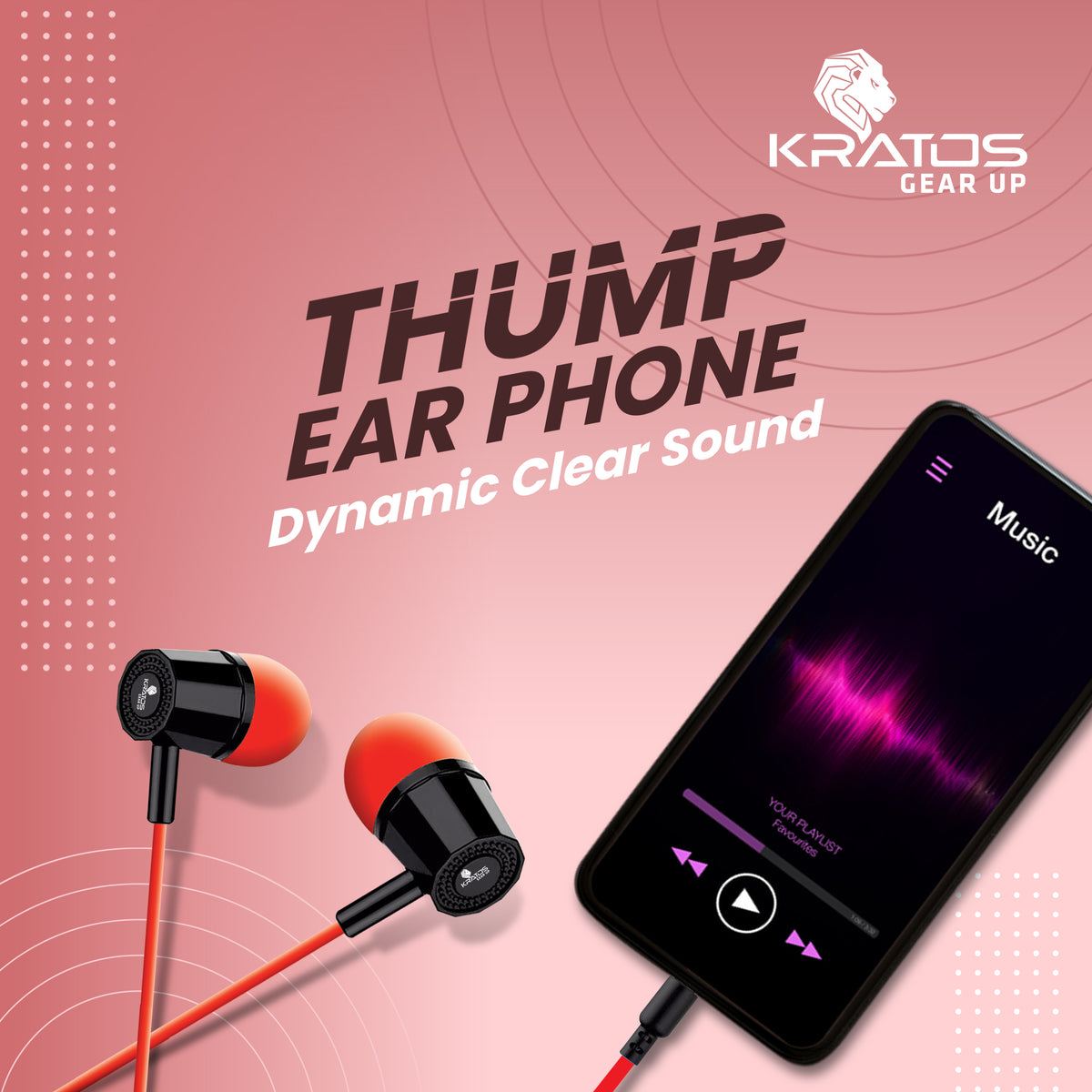 Kratos KR E02 Thump Ear Wired Earphone with Mic