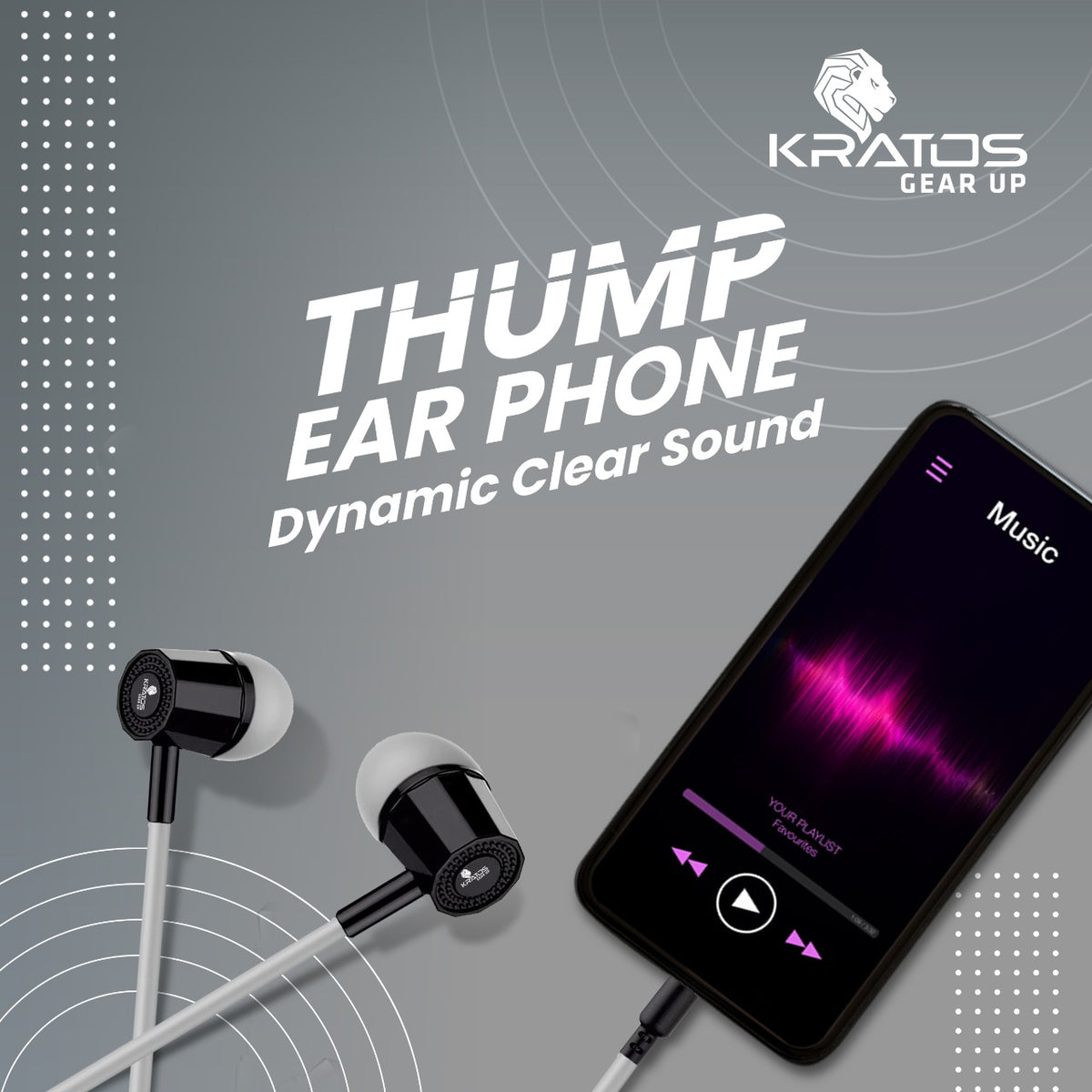 Kratos KR E02 Thump Ear Wired Earphone with Mic