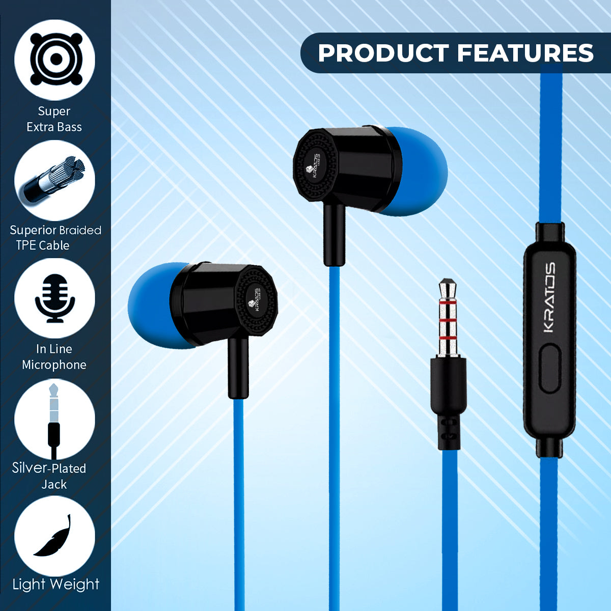 Kratos KR E02 Thump Ear Wired Earphone with Mic