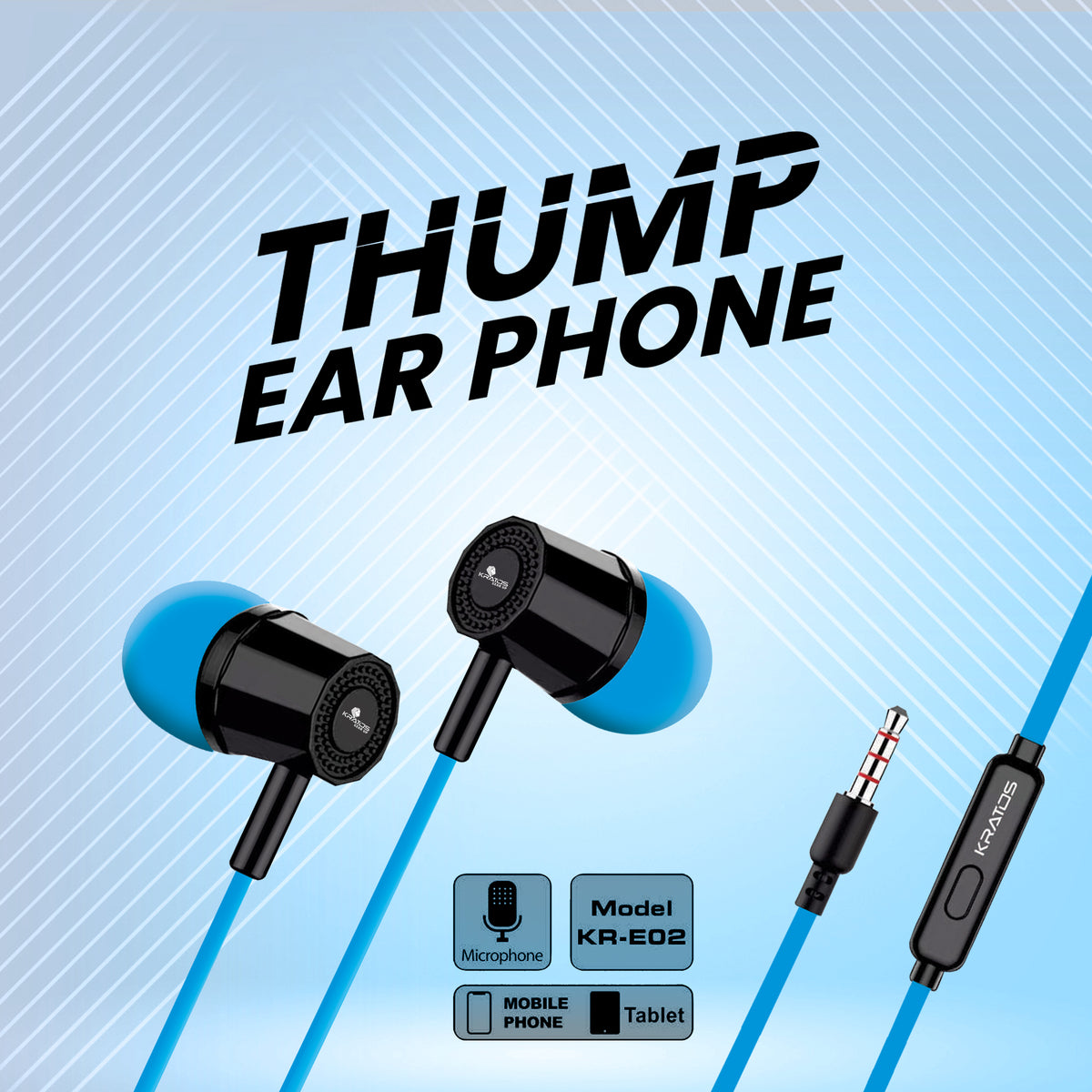 Kratos KR E02 Thump Ear Wired Earphone with Mic