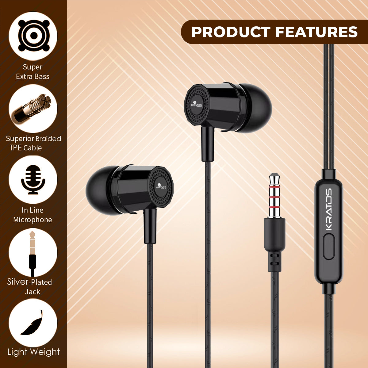 Kratos KR E02 Thump Ear Wired Earphone with Mic