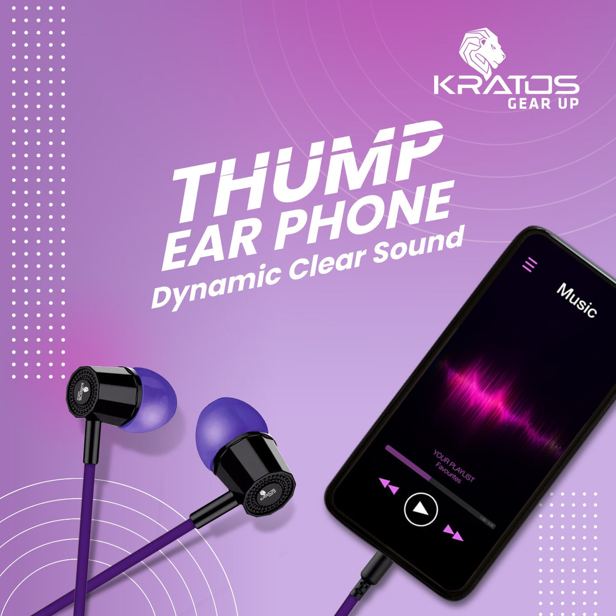 Kratos KR E02 Thump Ear Wired Earphone with Mic