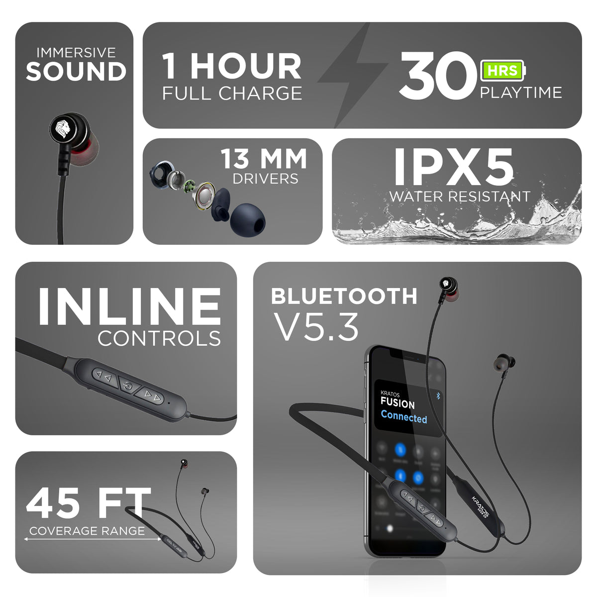 Kratos Fusion Rich Bass Bluetooth Earphones